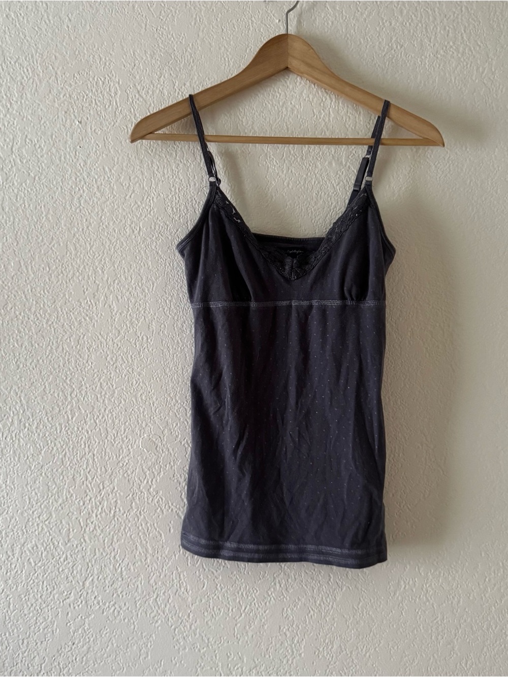 Y2k Dark Grey Polka Dog American Eagle Lace Tank Cami Long Layering Shelf Bra